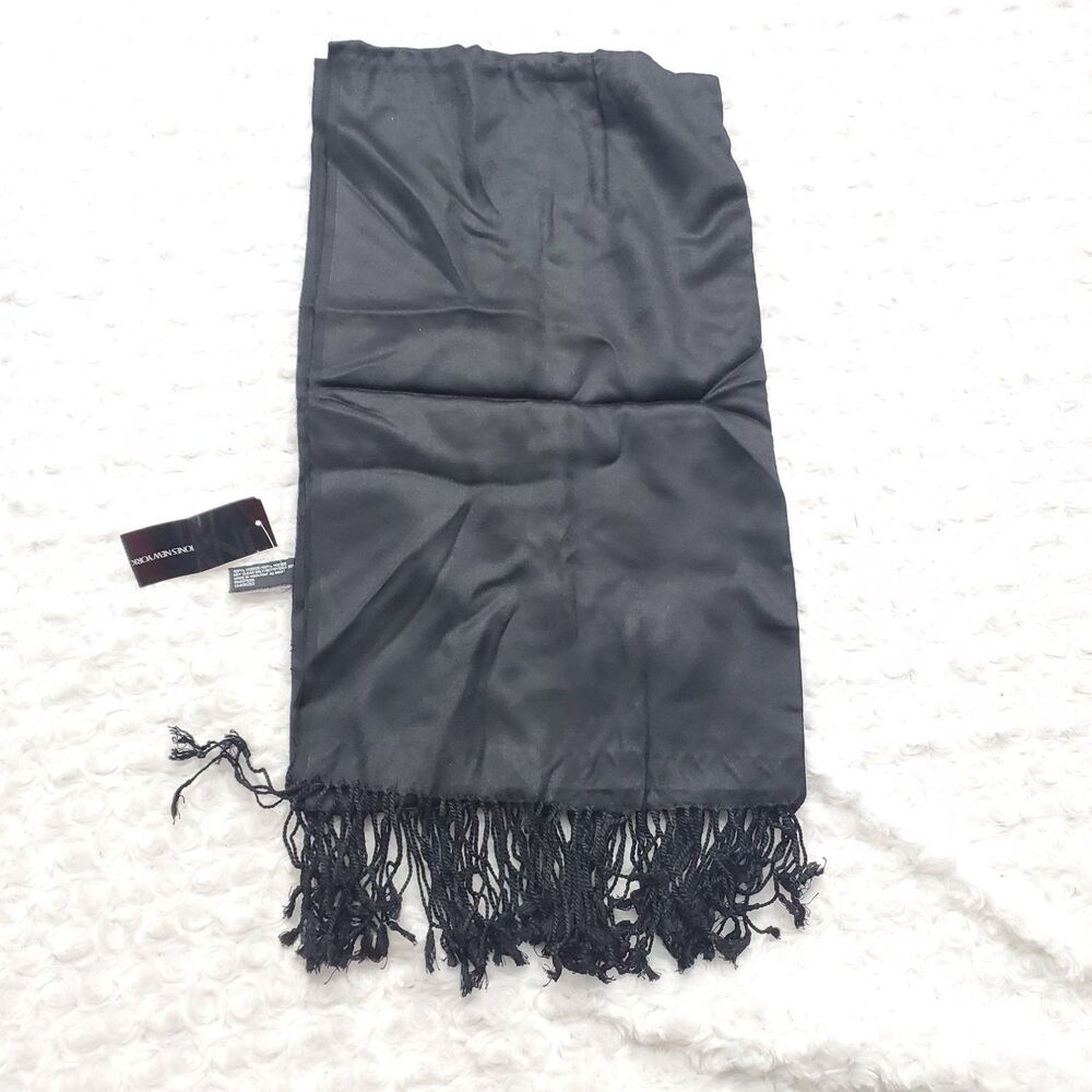 Jones New York W20766 Scarf Wrap Shawl OS Black Viscose NWT Womens Fringed